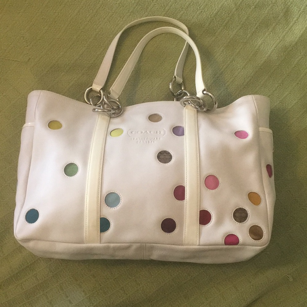 Never used Coach polkadot white leather bag